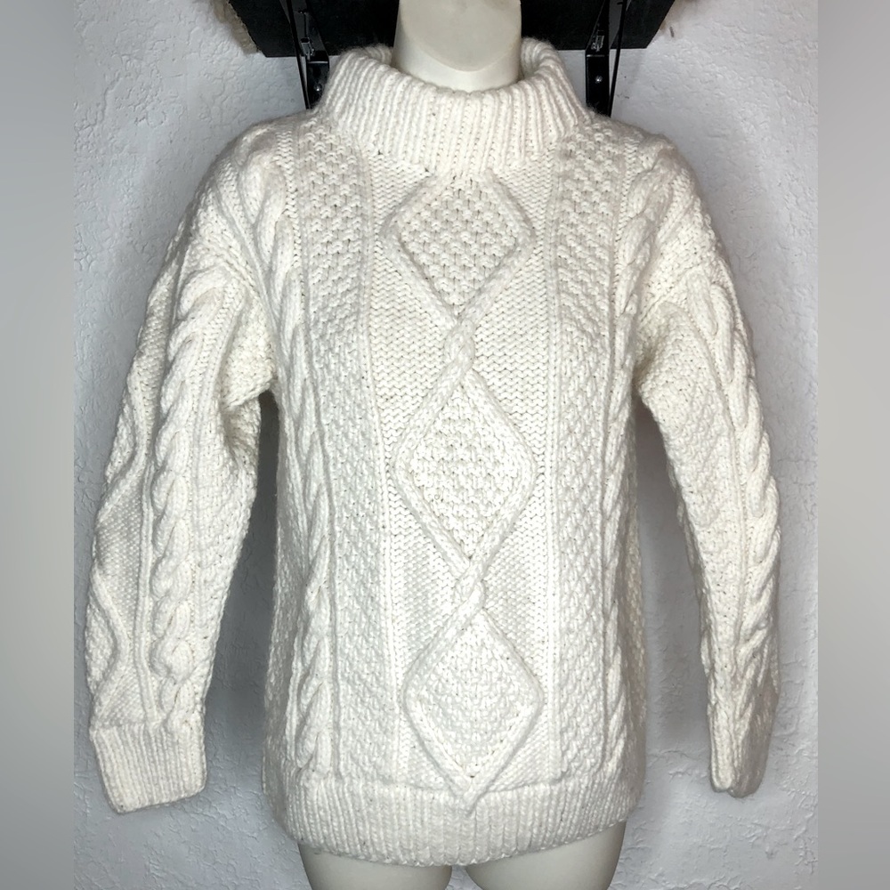 Off White Chunky Cable Knit Mockneck Handmade Winter Sweater